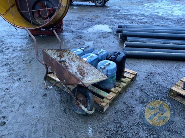 6x 20l jars & wheelbarrow