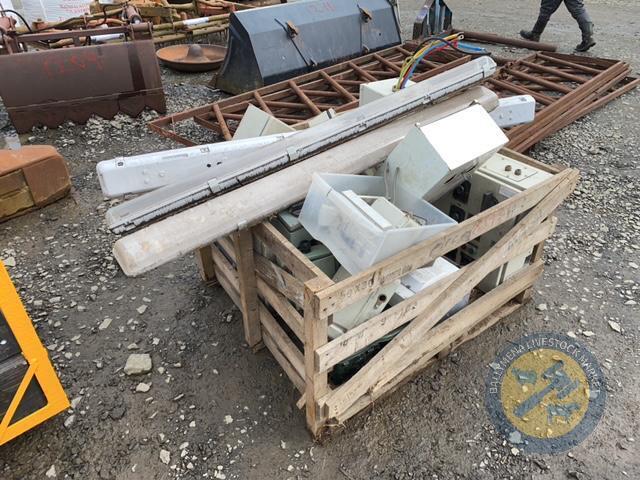 Wooden box containing electrical boxes & lights