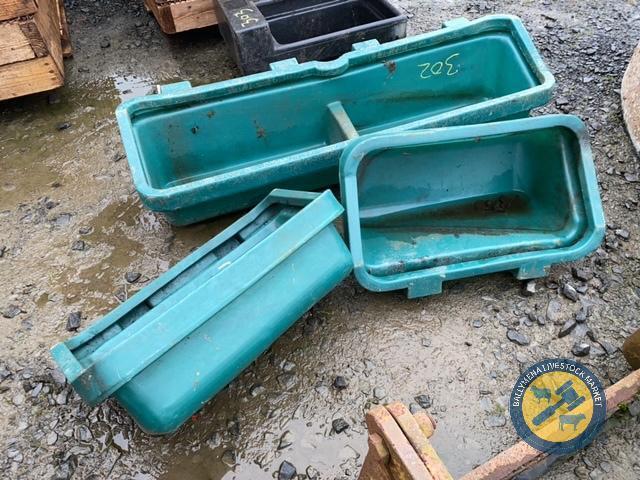 3x green plastic troughs