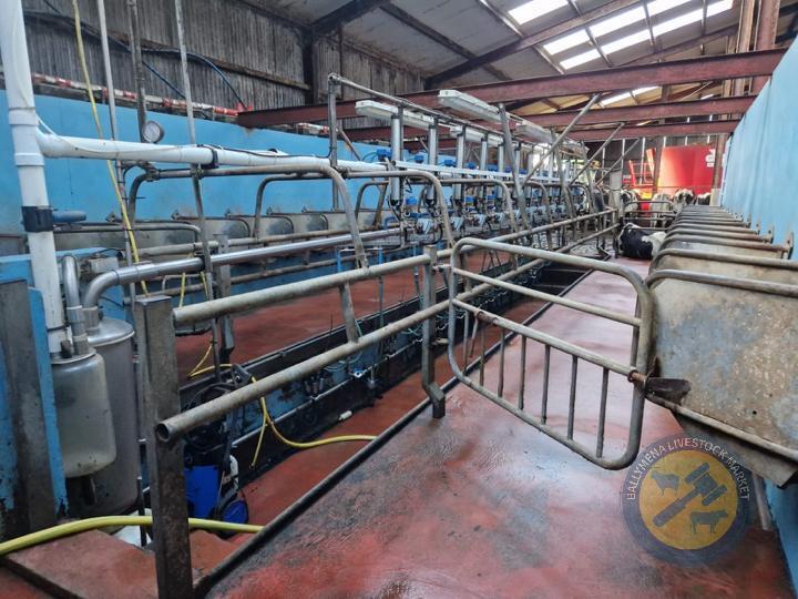 12/24 Fullwood swing over point milking parlour complete with ACR and metres milk pump, vacumn pump, tube cooler, 24x feeders, 2x air gates (collection to be arranged with seller at farm, Co. Antrim)