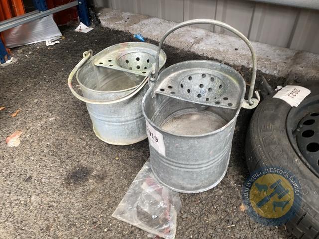 2 galvanised mop buckets