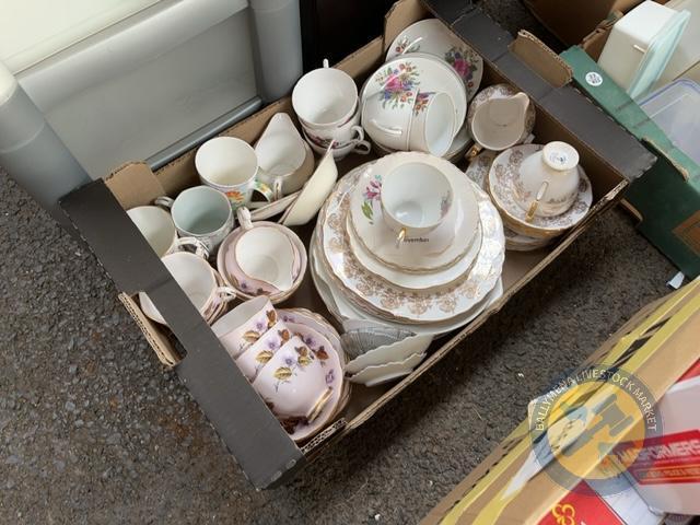 Box lot of plates cups and jugs