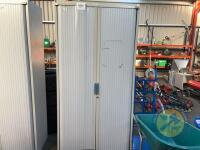 Roller door cabinet with shelves