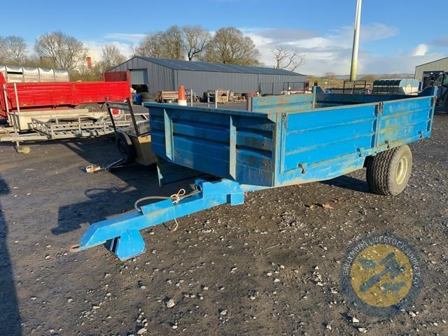 Blue single axle tipping trailer