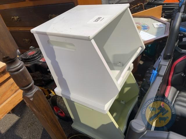 Green & white stacking storages boxes
