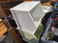 Green & white stacking storages boxes