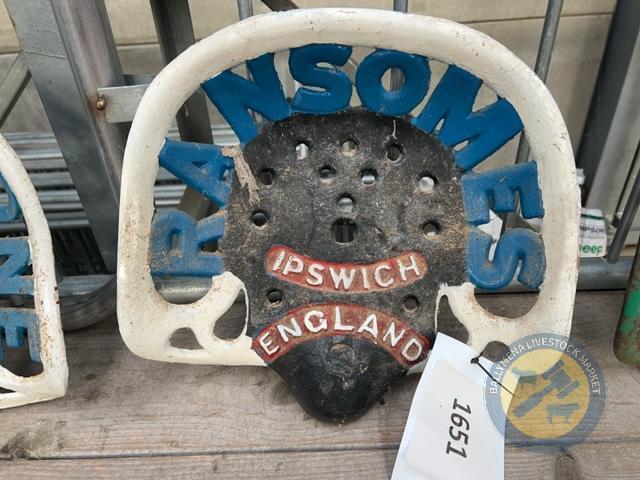 Ransomes Ipswich England cast iron tractor seat