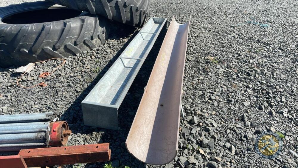 2 Sheep feeding troughs 1 Galvanised approx 8ft & 1 plastic approx 9.5x1ft