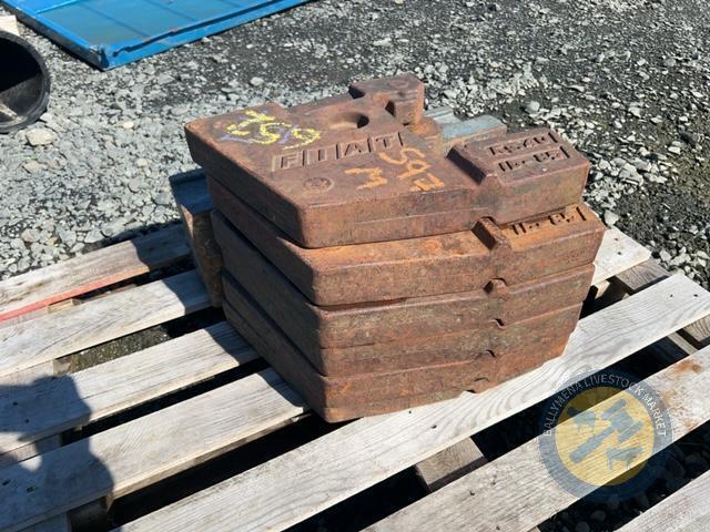 Original Fiat stamped weight block and 6 weights