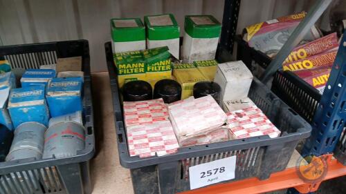 Tray of Isuzu digger engine filters