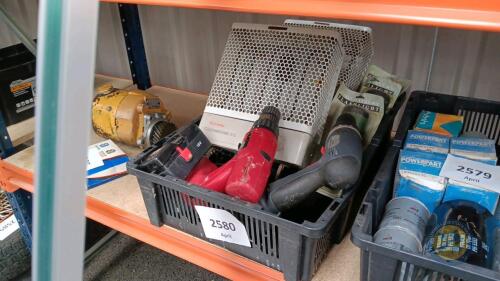 Tray of drills, heaters, torches etc