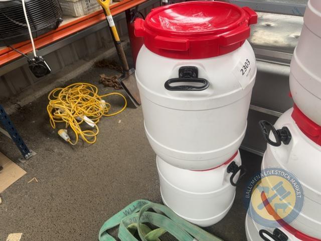 2x large white containers & lids & handles
