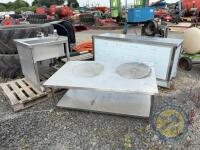 Stainless steel sink, table & fridge