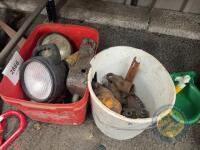 Box of lights & tractor parts