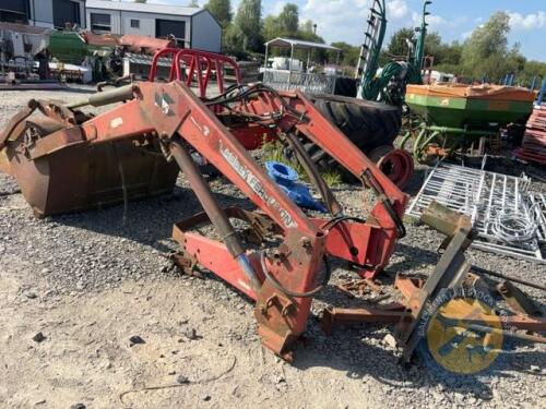 Massey Ferguson loader with brackets, stand and bucket