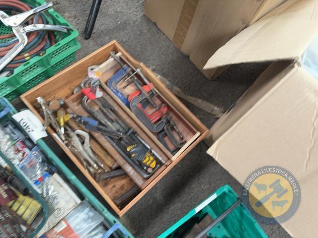 wooden box of tools and hammers