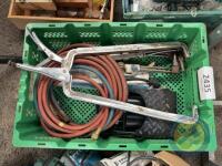 box of welding items & clamp