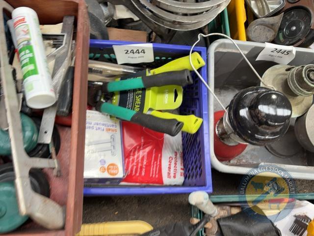 Box of hedge shears & work gloves
