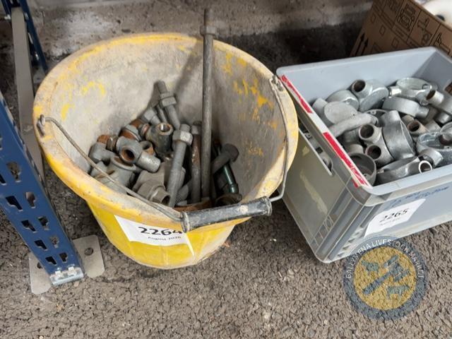 Bucket of galvanised pipe fittings & bolts
