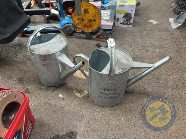 2x galvanised watering cans