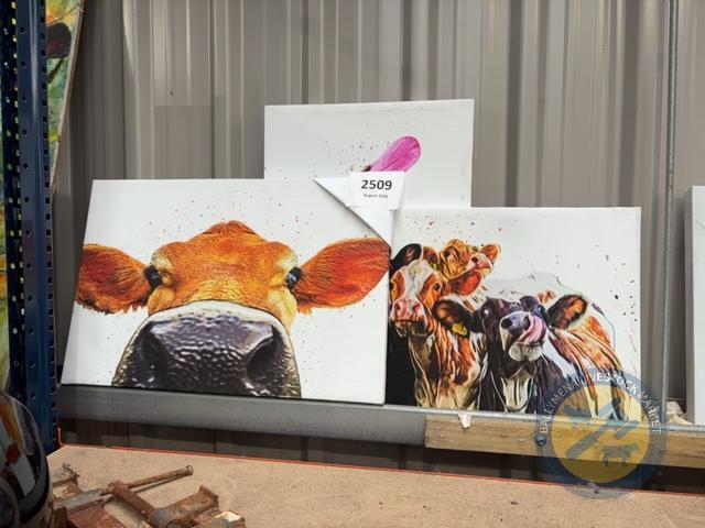 3x cow & animal prints on canvas