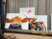 3x cow & animal prints on canvas