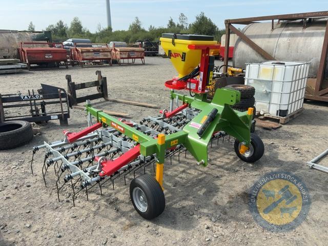 Rakeman 3000 grass harrow with seed box & control box