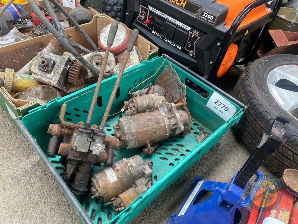 Box Lot of Starters, Hyd Pump & Valves