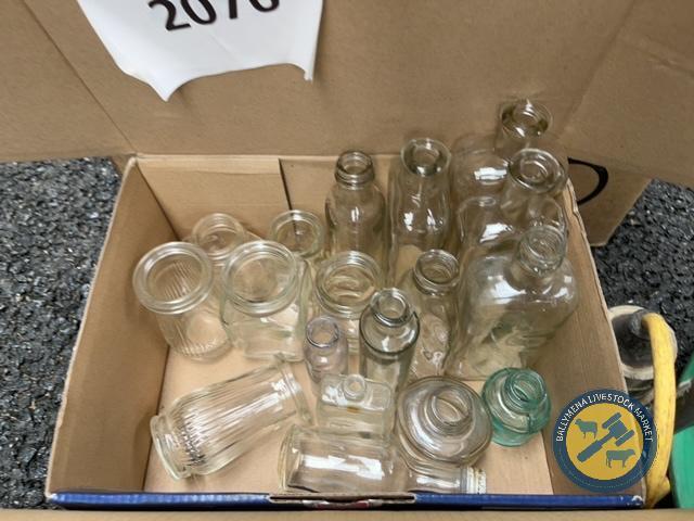 Box lot of coloured bottles