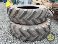 2x Michelin Agribib rear tractor tyres 18.4R38